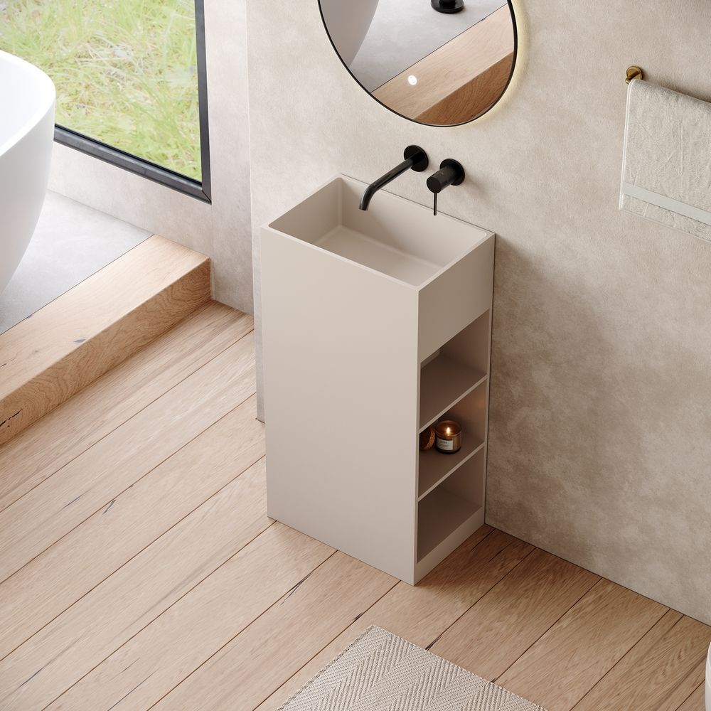 KT-6533 Open-Style Layered Storage Solid Surface Pedestal Basin