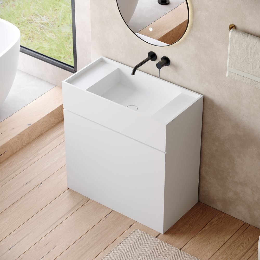 KT-6535 Solid Surface Pedestal Basin with Storage