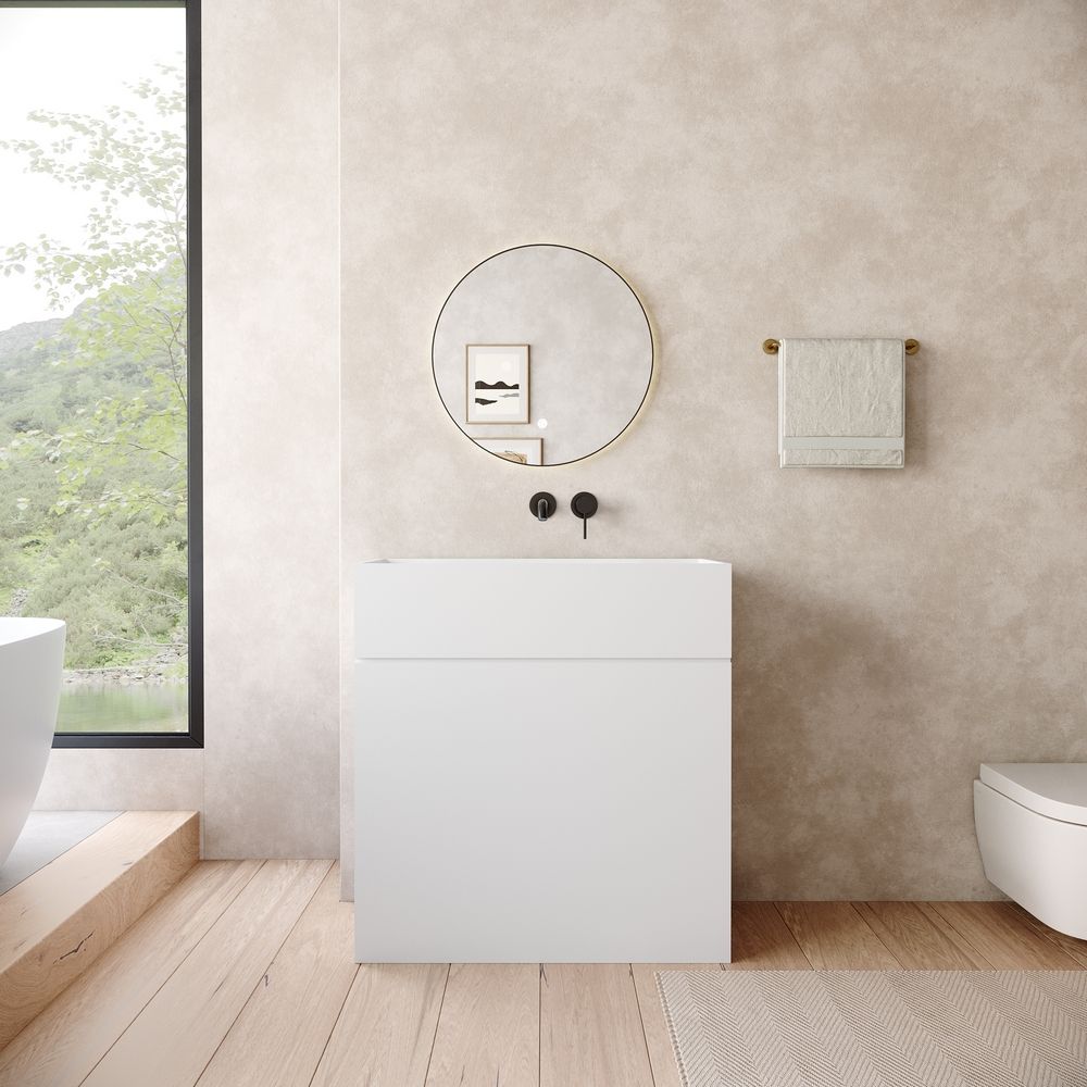 KT-6535 Solid Surface Pedestal Basin with Storage