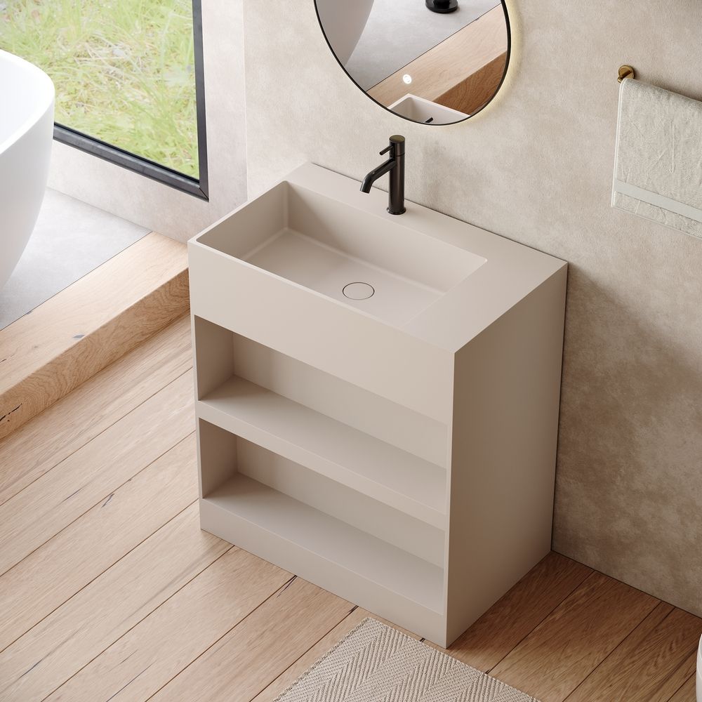 KT-6536 Open-Style Layered Storage Solid Surface Pedestal Basin