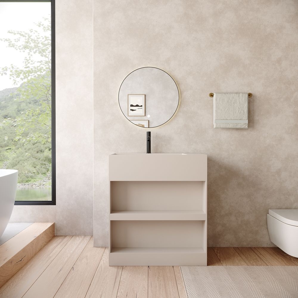 KT-6536 Open-Style Layered Storage Solid Surface Pedestal Basin