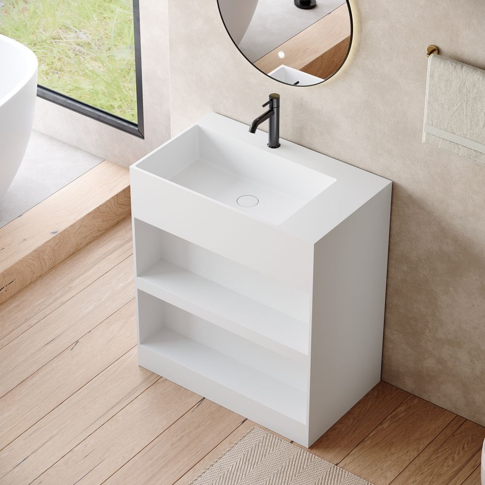 KT-6536 Open-Style Layered Storage Solid Surface Pedestal Basin