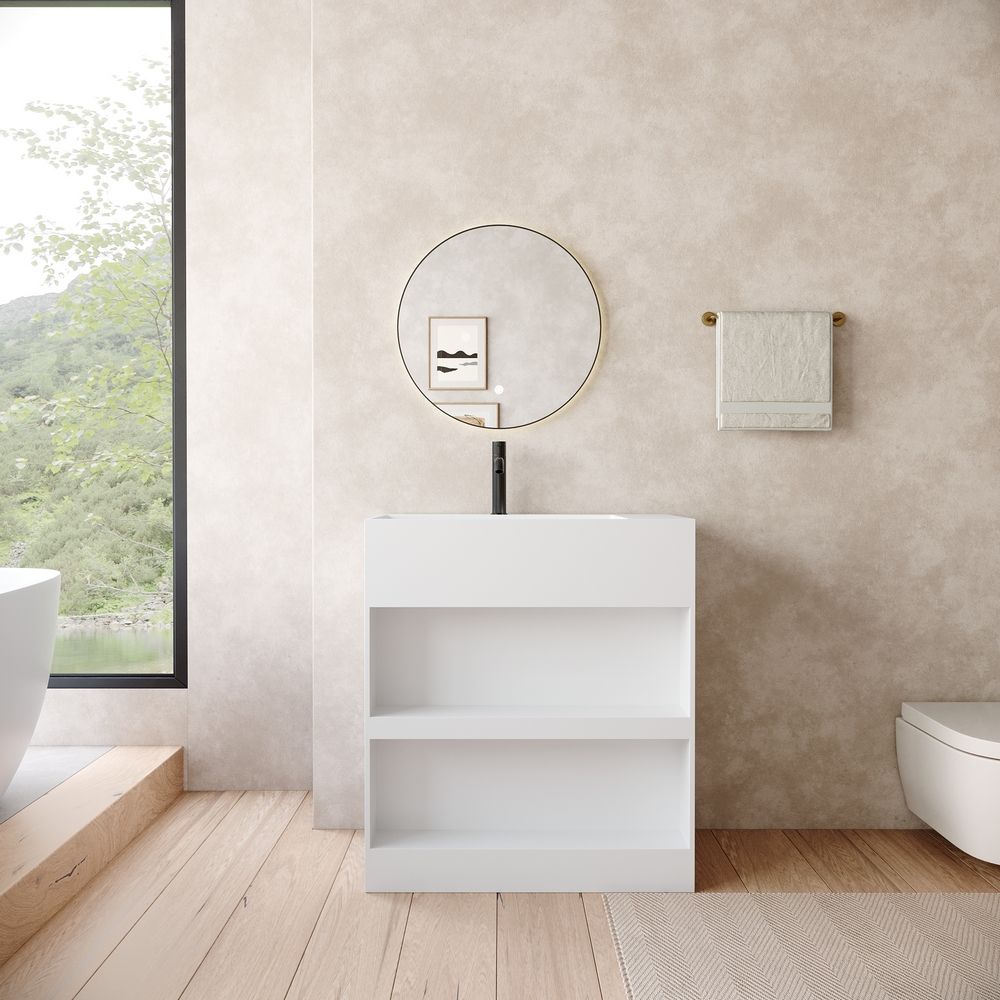 KT-6536 Open-Style Layered Storage Solid Surface Pedestal Basin