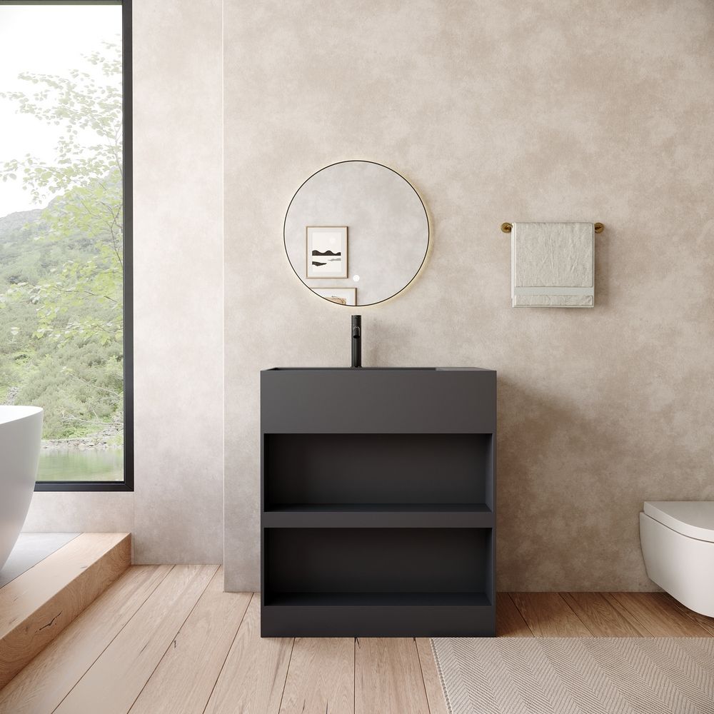 KT-6536 Open-Style Layered Storage Solid Surface Pedestal Basin