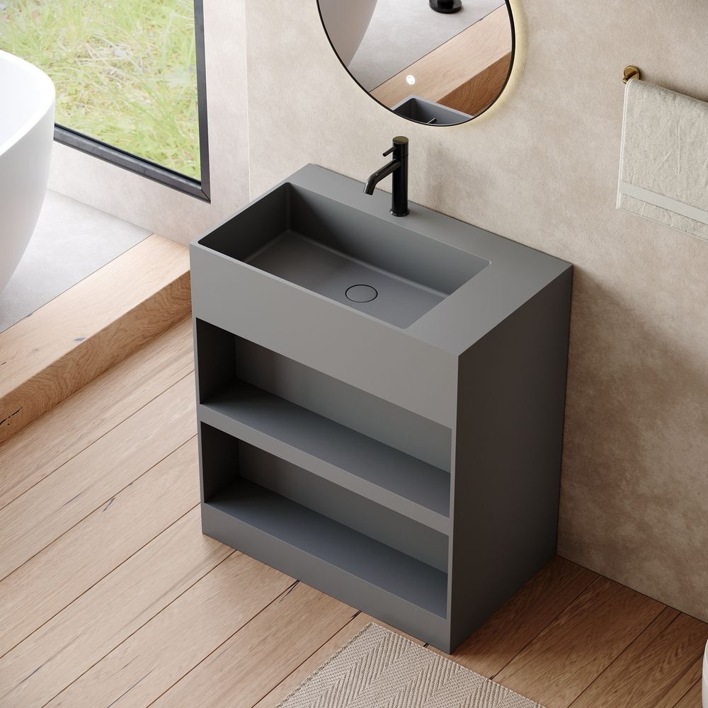 KT-6536 Open-Style Layered Storage Solid Surface Pedestal Basin