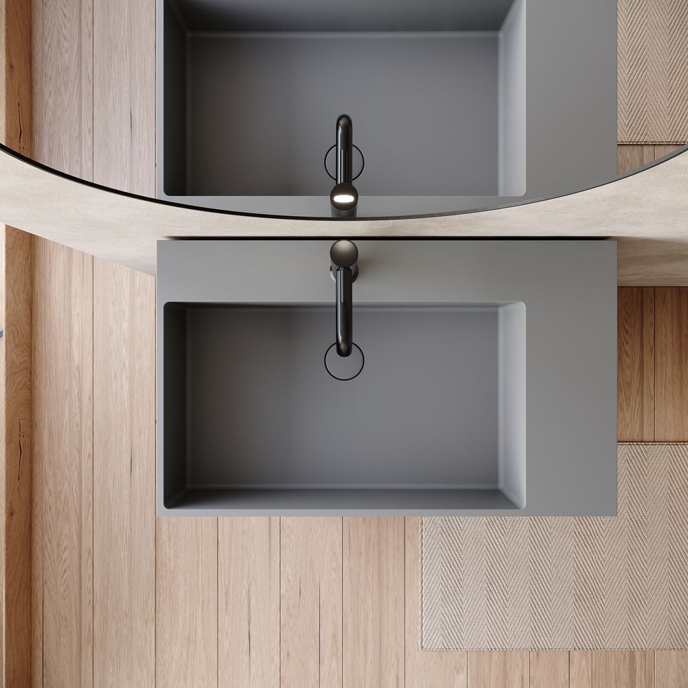 KT-6536 Open-Style Layered Storage Solid Surface Pedestal Basin