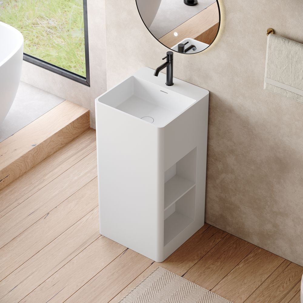 KT-6538 Side-Opening Layered Storage Solid Surface Pedestal Basin