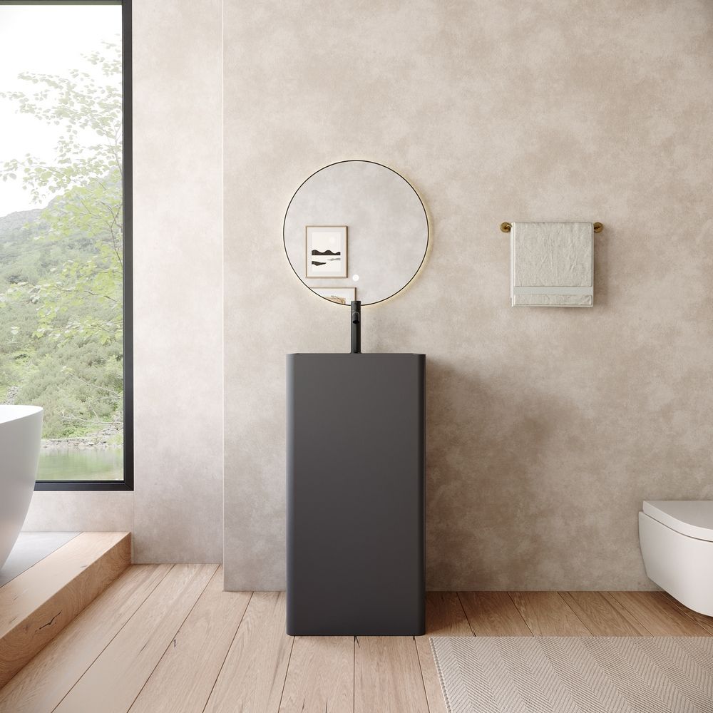 KT-6538 Side-Opening Layered Storage Solid Surface Pedestal Basin