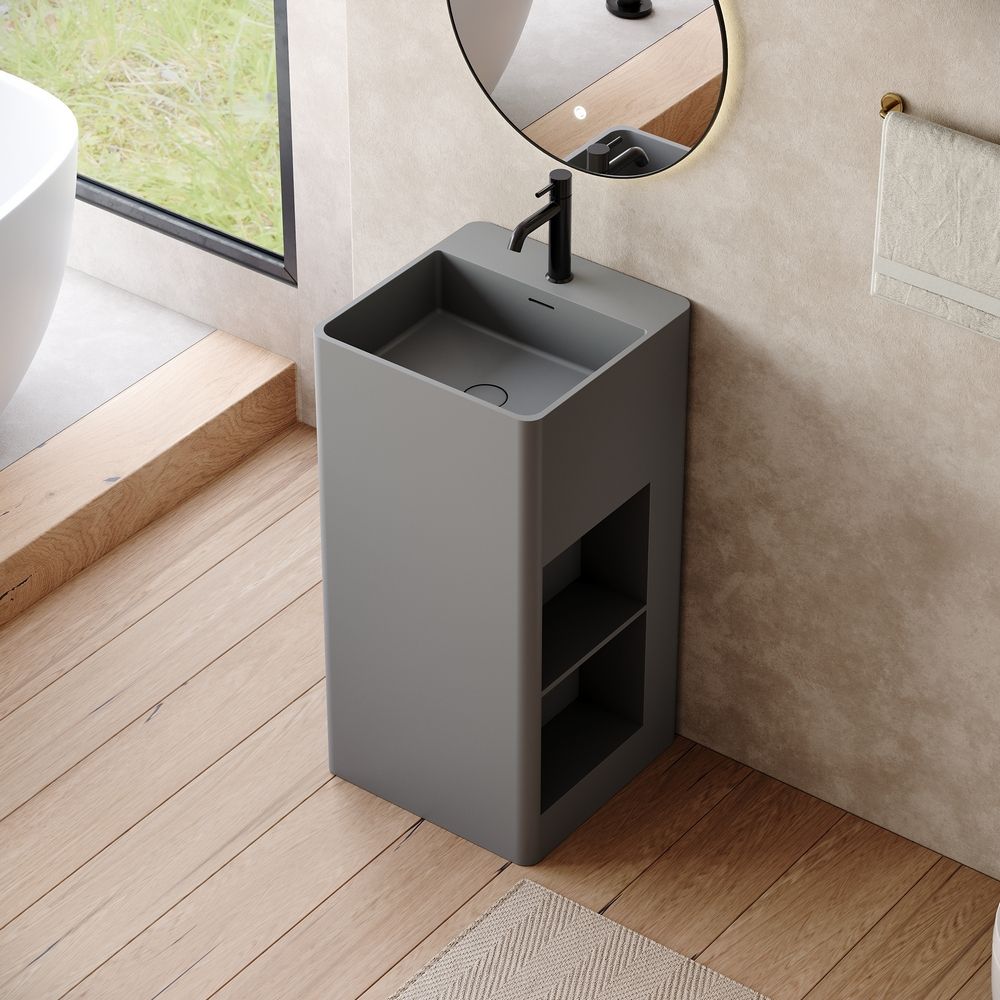 KT-6538 Side-Opening Layered Storage Solid Surface Pedestal Basin