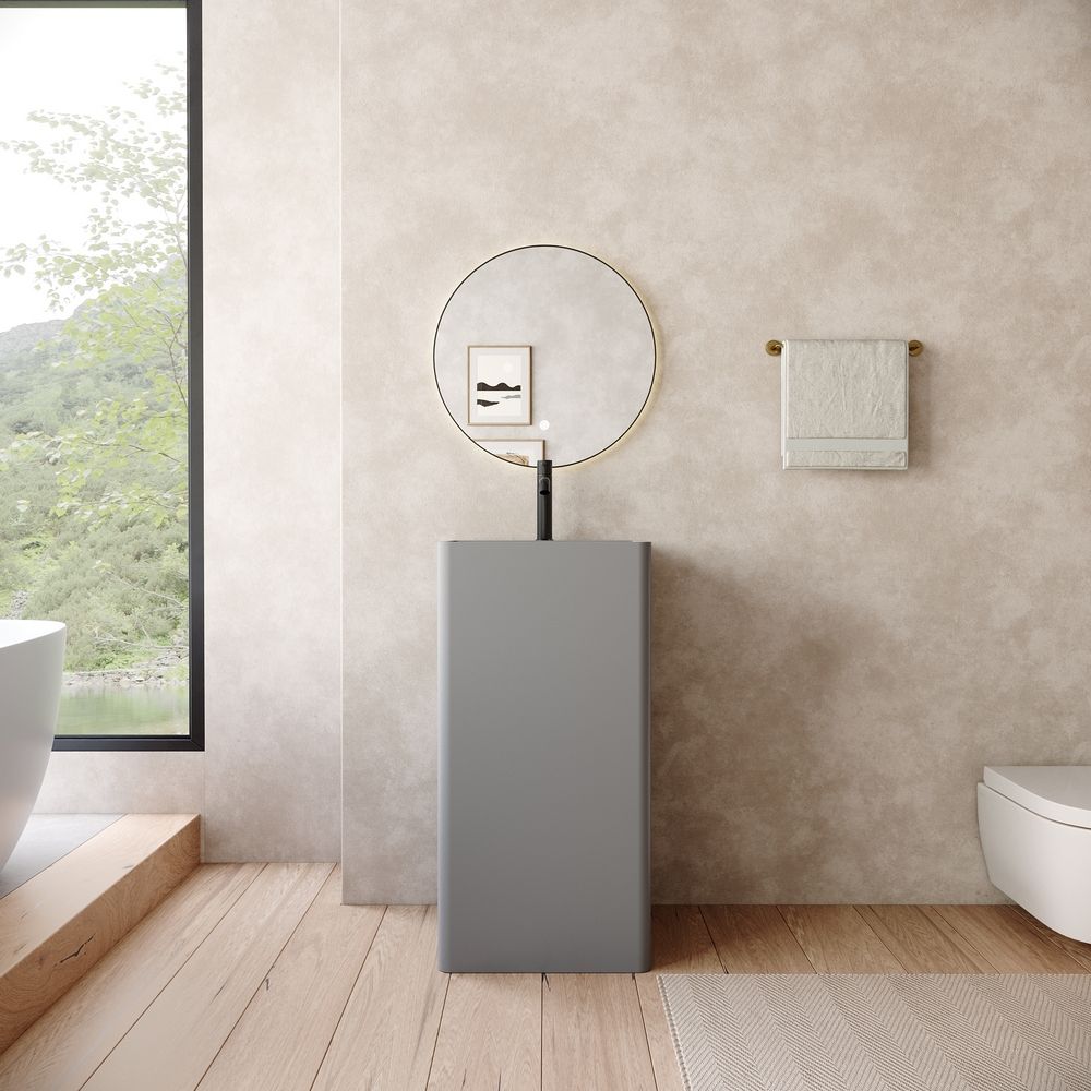 KT-6538 Side-Opening Layered Storage Solid Surface Pedestal Basin