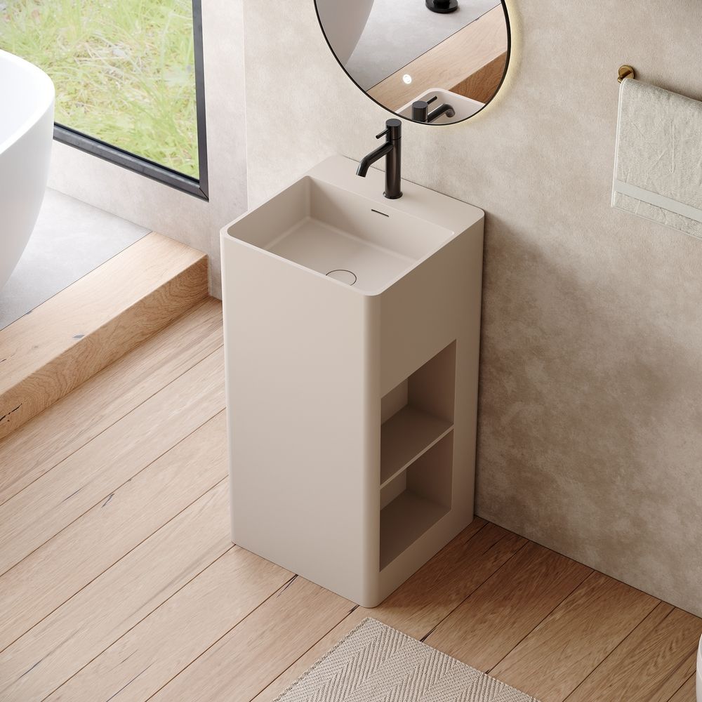 KT-6538 Side-Opening Layered Storage Solid Surface Pedestal Basin