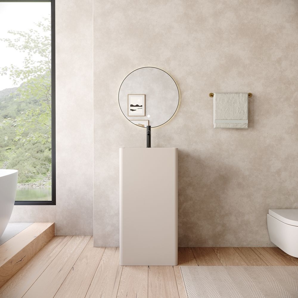 KT-6538 Side-Opening Layered Storage Solid Surface Pedestal Basin