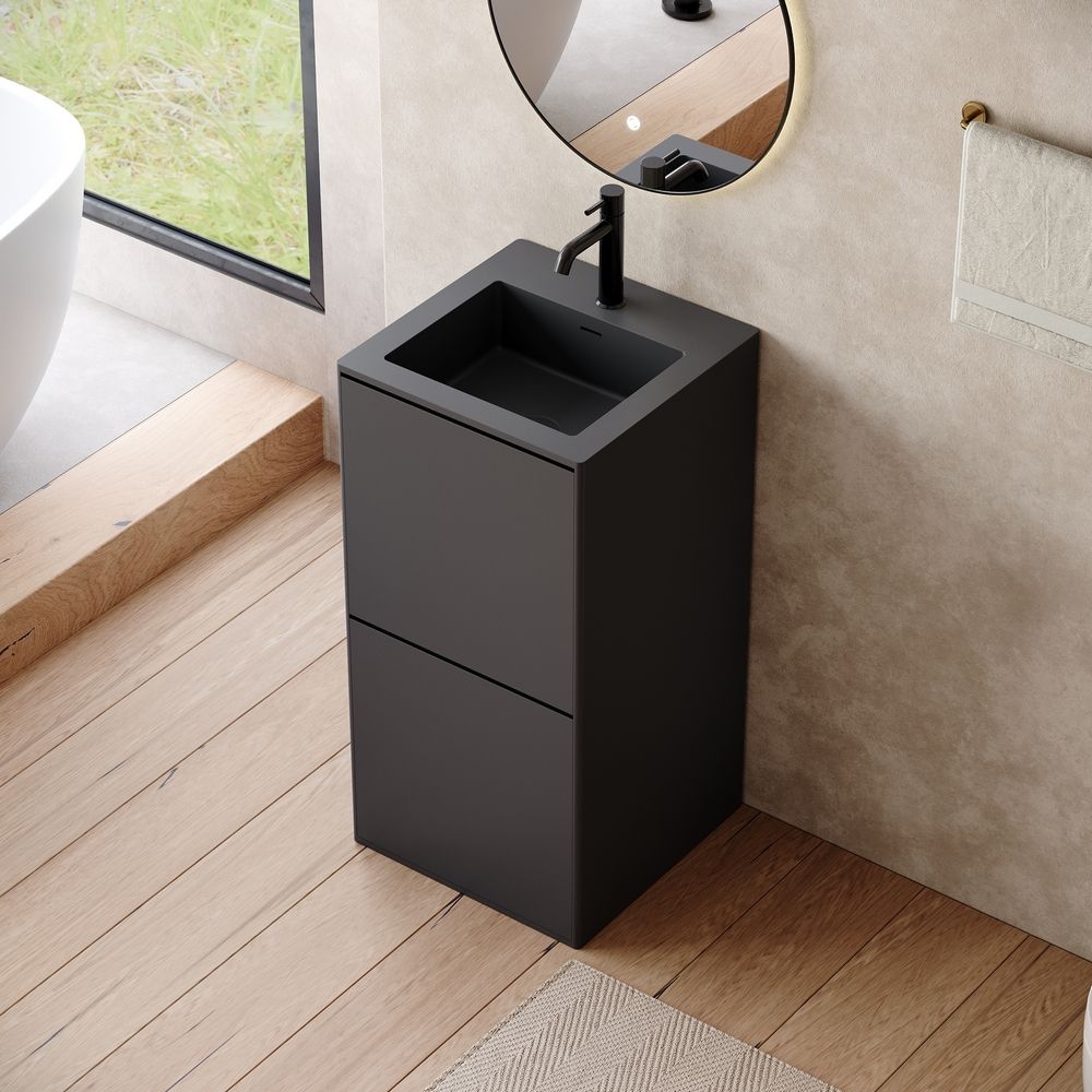 KT-6539 Solid Surface Pedestal Basin with Double-Layer Hidden Storage