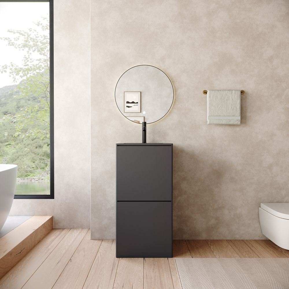 KT-6539 Solid Surface Pedestal Basin with Double-Layer Hidden Storage