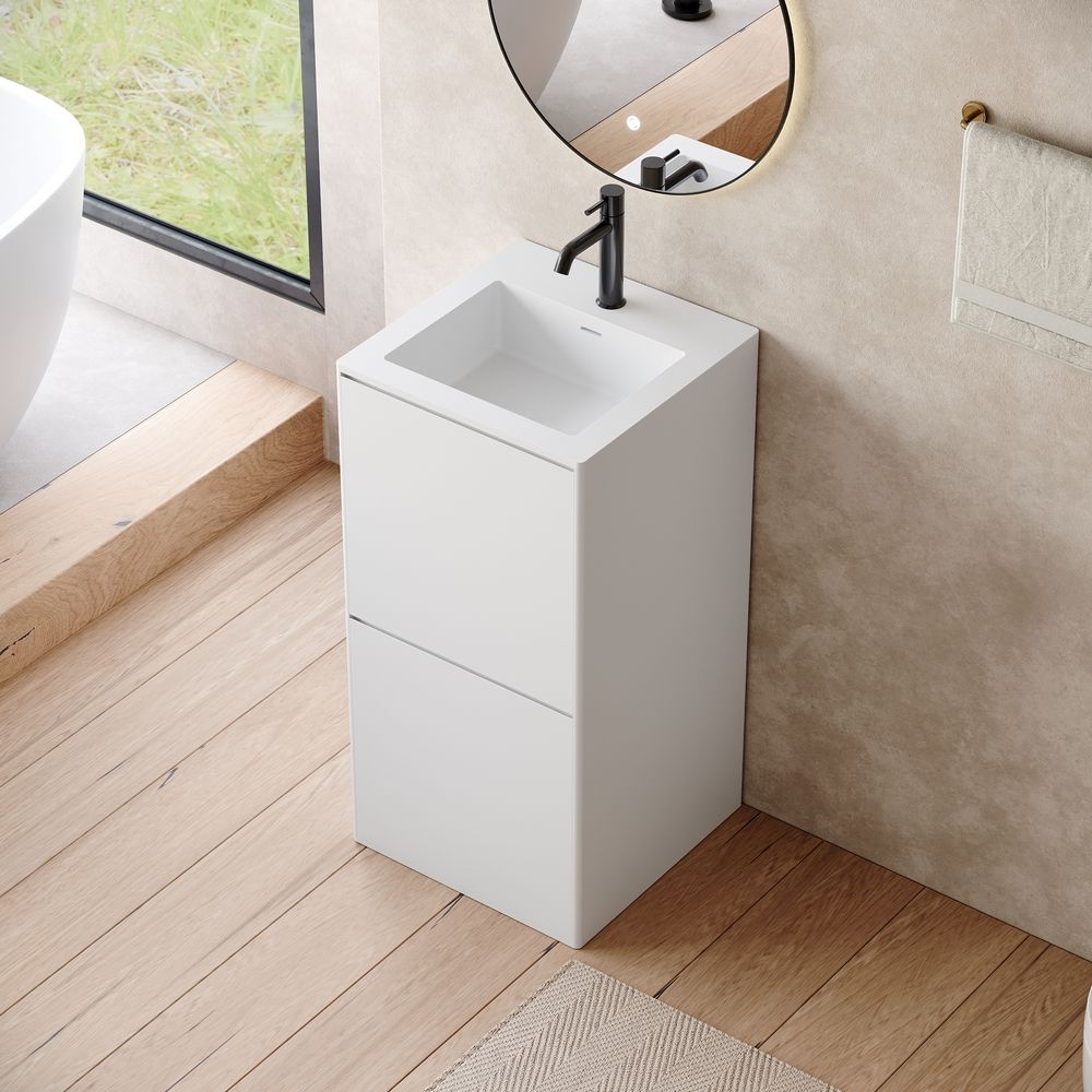 KT-6539 Solid Surface Pedestal Basin with Double-Layer Hidden Storage