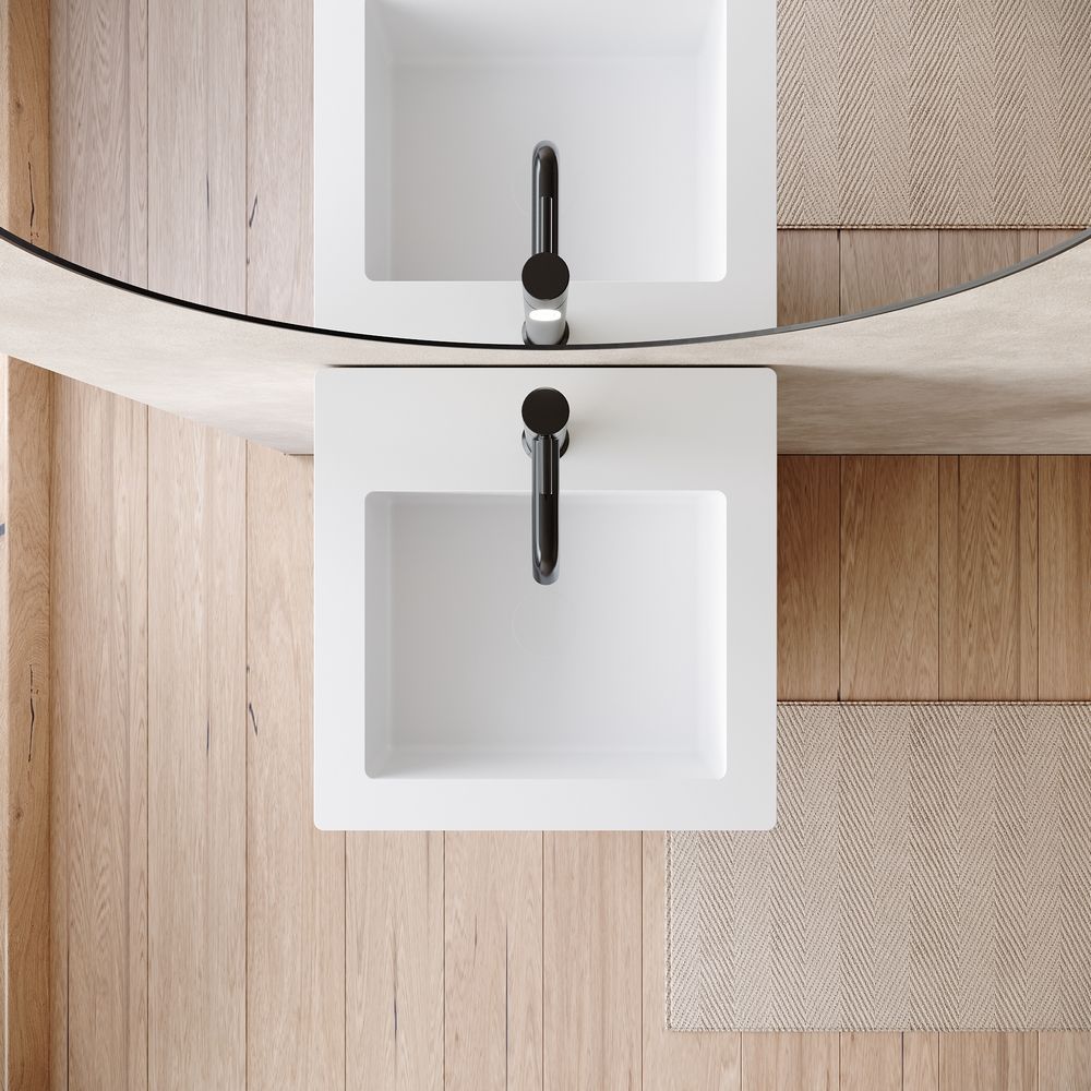 KT-6539 Solid Surface Pedestal Basin with Double-Layer Hidden Storage
