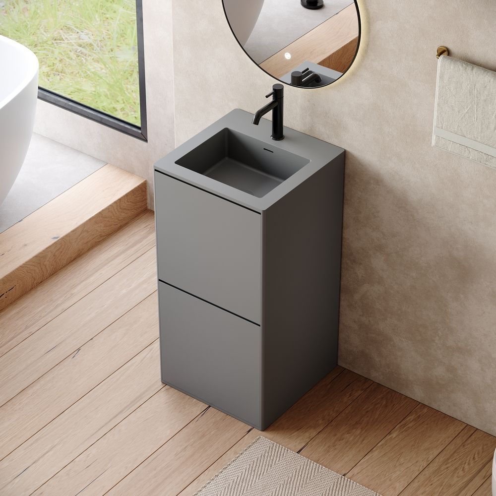 KT-6539 Solid Surface Pedestal Basin with Double-Layer Hidden Storage