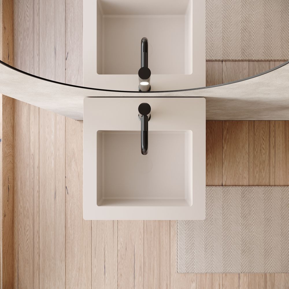 KT-6539 Solid Surface Pedestal Basin with Double-Layer Hidden Storage