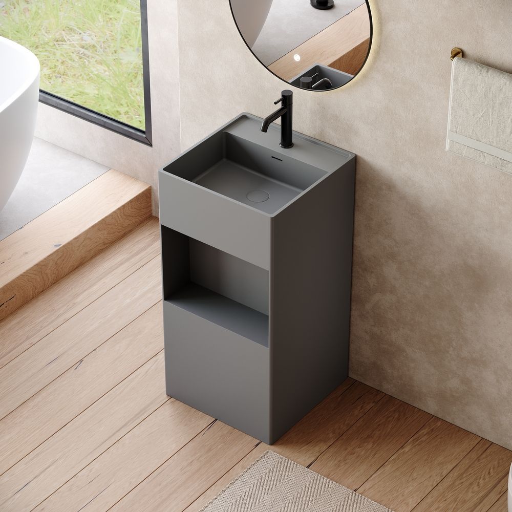 KT-6540 Semi-Open Single-Compartment Solid Surface Pedestal Basin