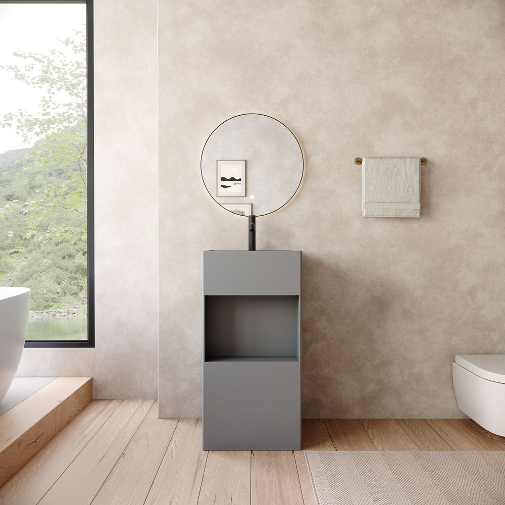 KT-6540 Semi-Open Single-Compartment Solid Surface Pedestal Basin