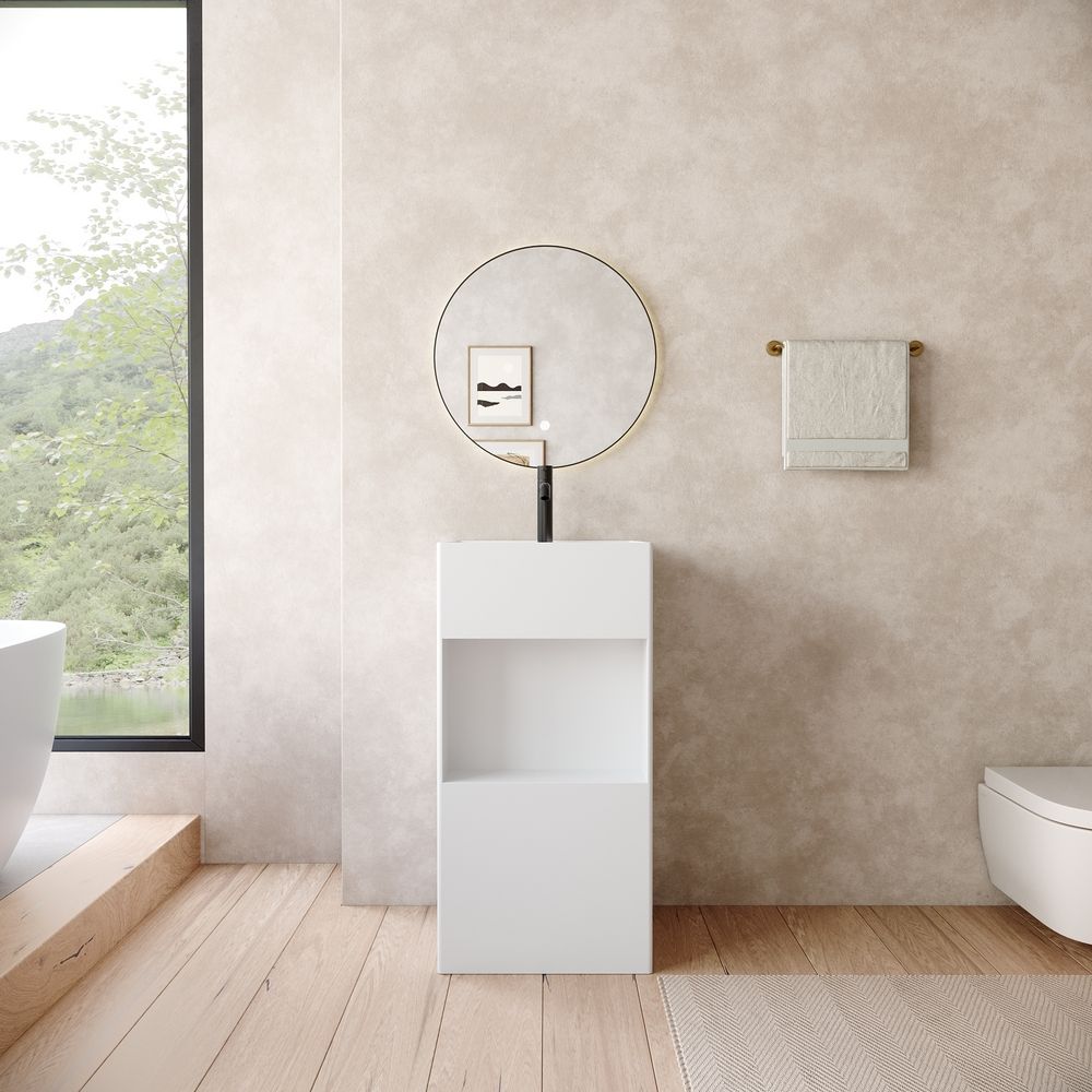 KT-6540 Semi-Open Single-Compartment Solid Surface Pedestal Basin