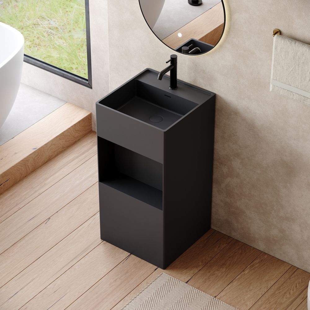 KT-6540 Semi-Open Single-Compartment Solid Surface Pedestal Basin
