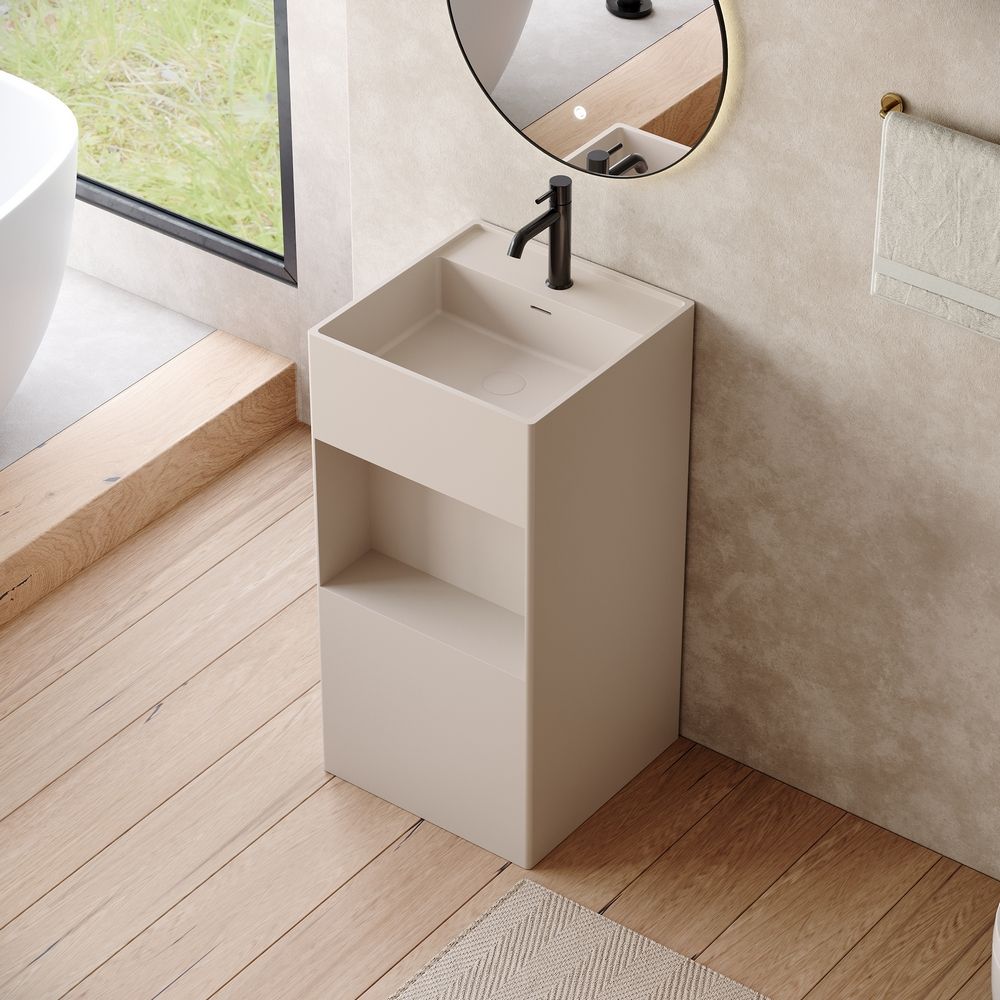 KT-6540 Semi-Open Single-Compartment Solid Surface Pedestal Basin