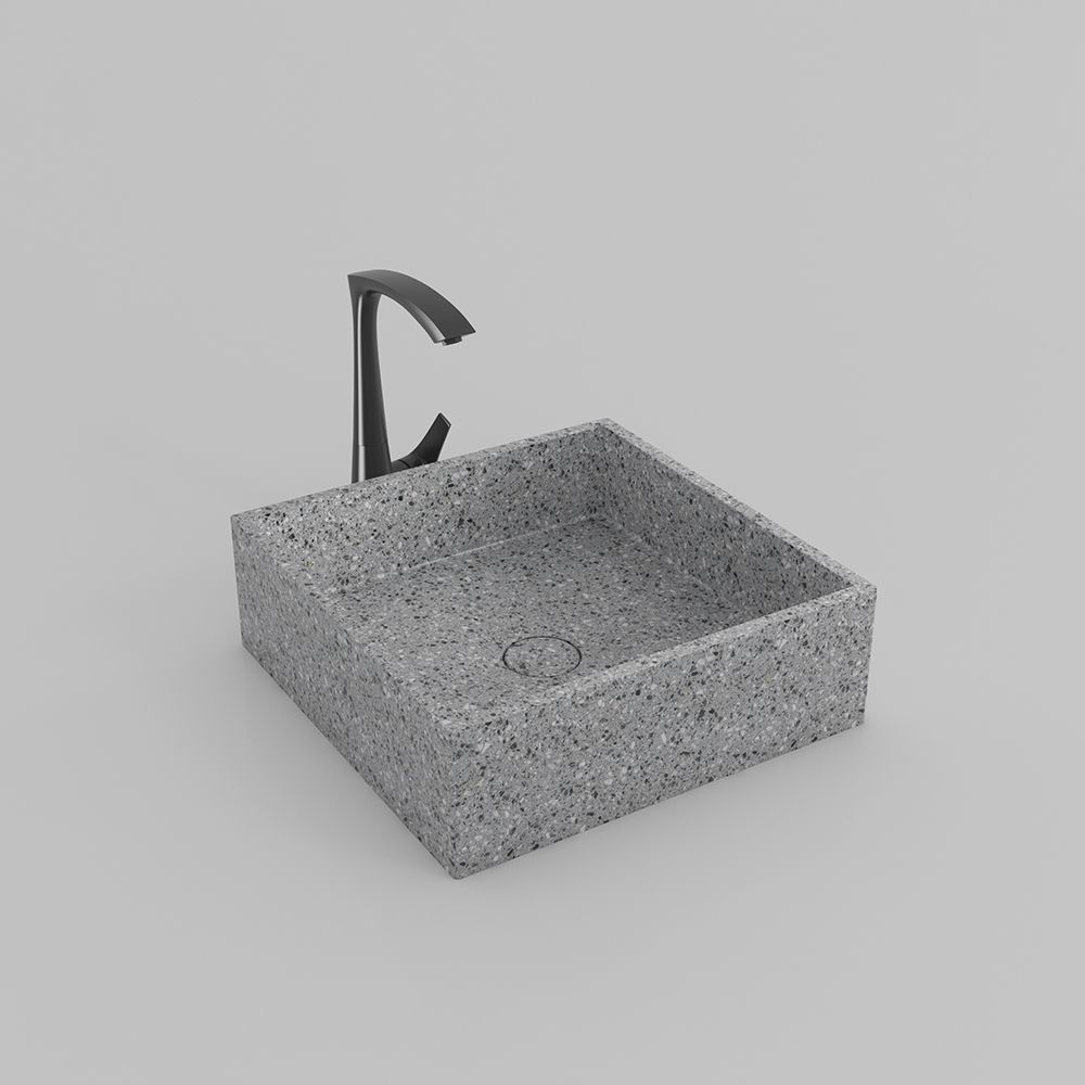 KTX025 Square Stone Basin Countertop Terrazzo Vessel Sink