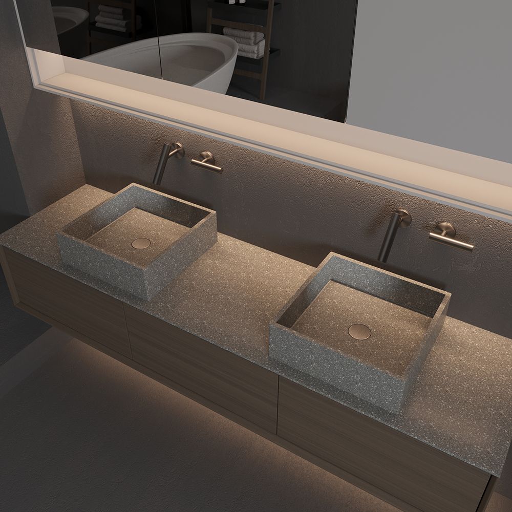 KTX025 Square Stone Basin Countertop Terrazzo Vessel Sink