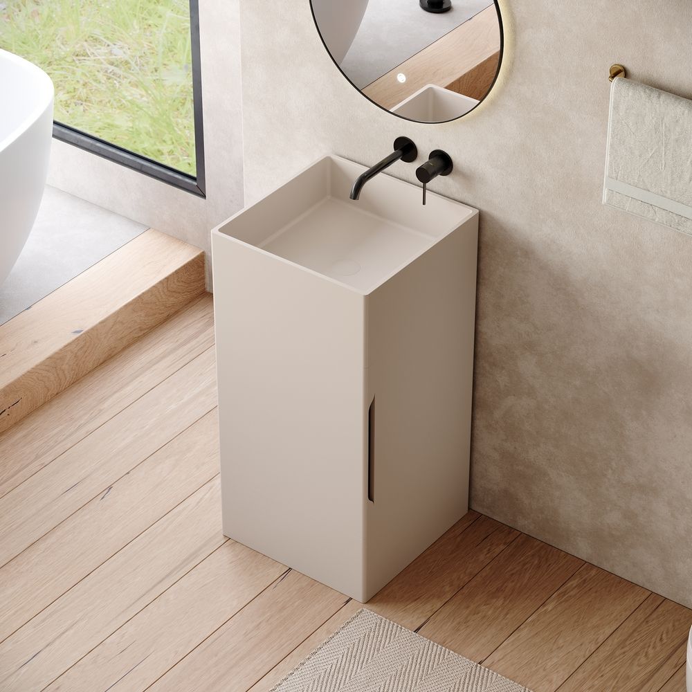 KT-6541 Solid Surface Pedestal Basin with Hidden Storage