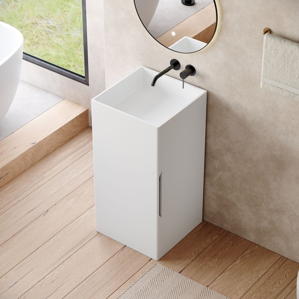 KT-6541 Solid Surface Pedestal Basin with Hidden Storage