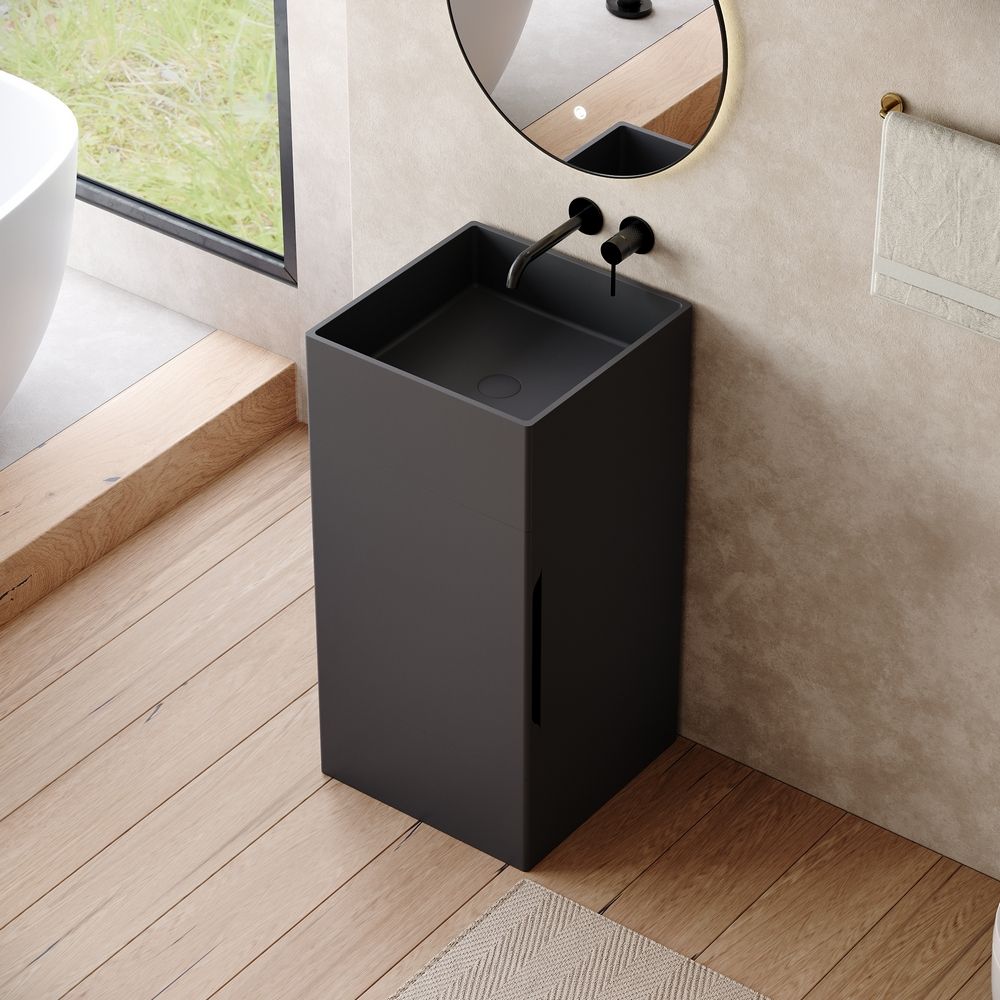 KT-6541 Solid Surface Pedestal Basin with Hidden Storage