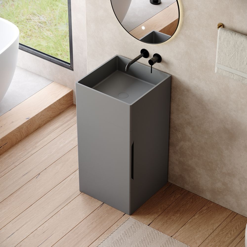 KT-6541 Solid Surface Pedestal Basin with Hidden Storage