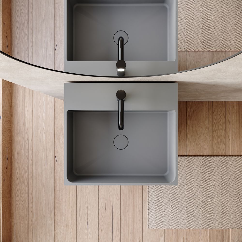 KT-6544 Solid Surface Pedestal Basin with Single-Side Double-Layer Open Storage