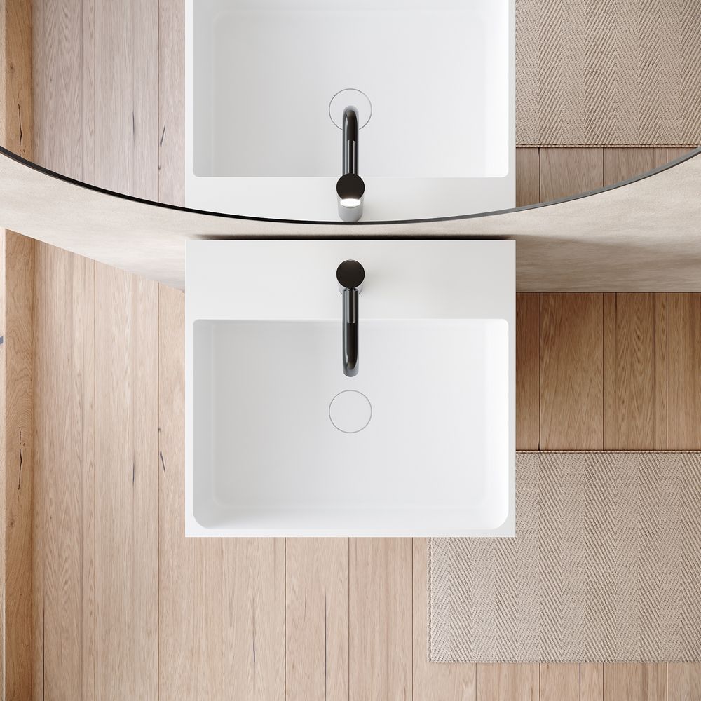 KT-6544 Solid Surface Pedestal Basin with Single-Side Double-Layer Open Storage