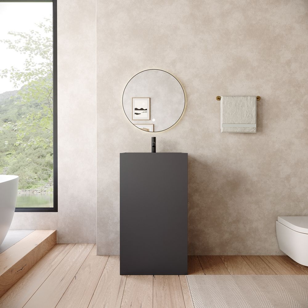 KT-6544 Solid Surface Pedestal Basin with Single-Side Double-Layer Open Storage