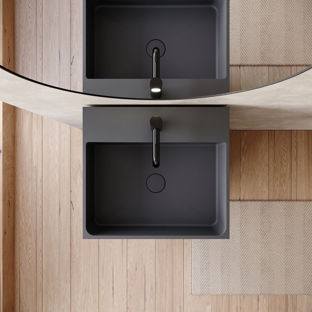 KT-6544 Solid Surface Pedestal Basin with Single-Side Double-Layer Open Storage