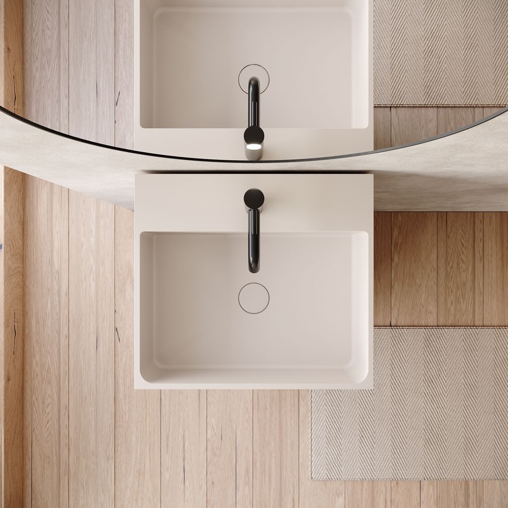 KT-6544 Solid Surface Pedestal Basin with Single-Side Double-Layer Open Storage