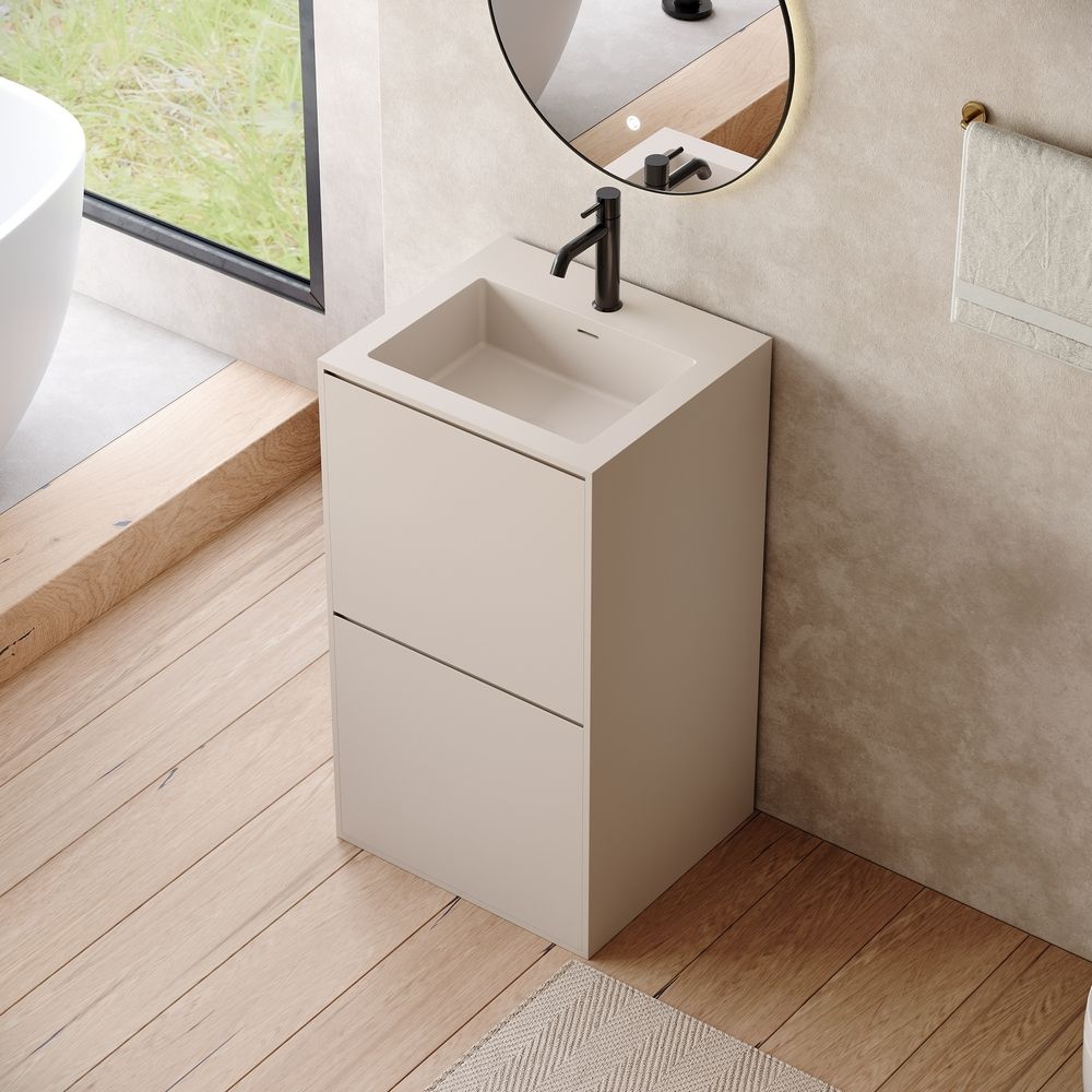 KT-6545 Solid Surface Pedestal Basin with Double-Layer Hidden Drawer Storage