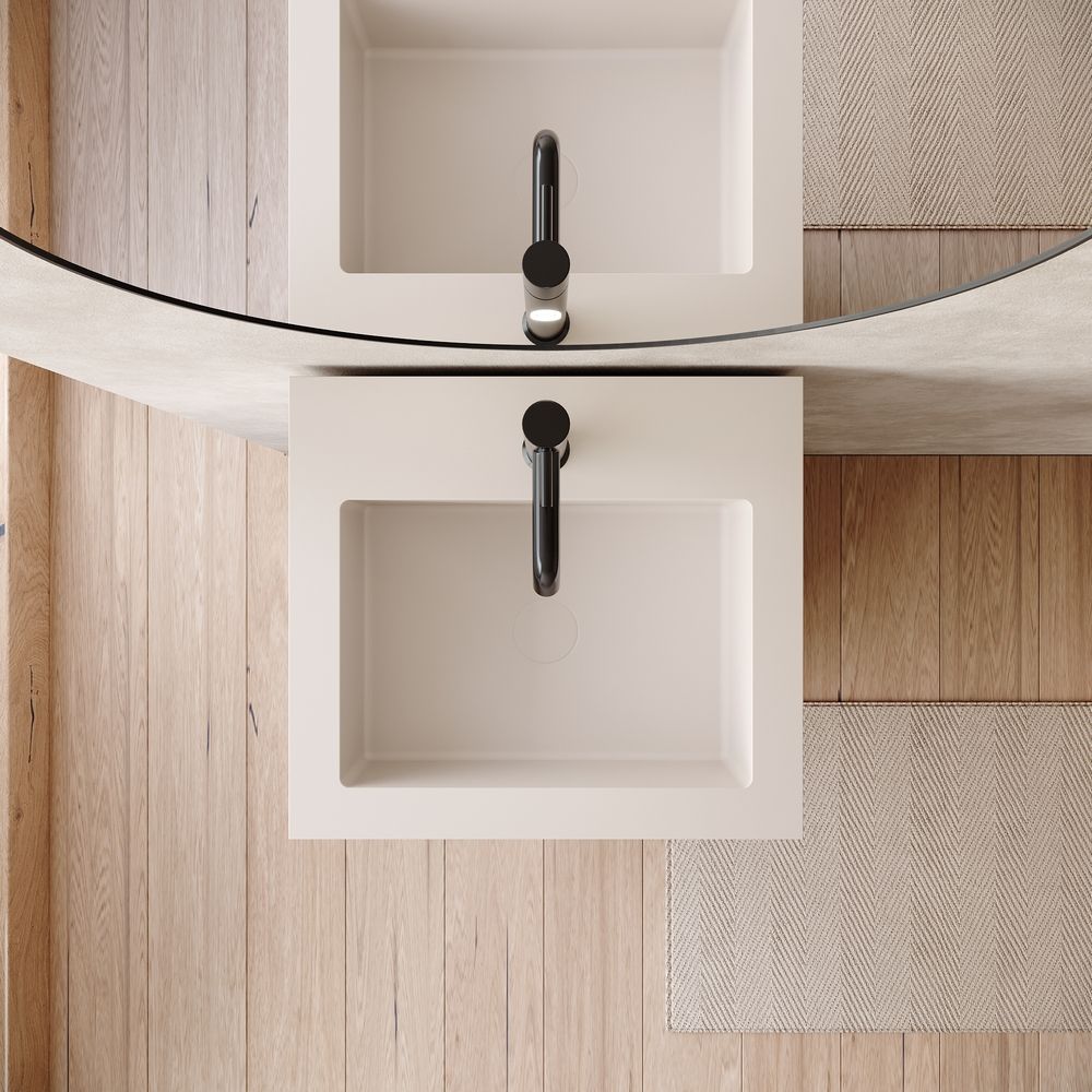 KT-6545 Solid Surface Pedestal Basin with Double-Layer Hidden Drawer Storage