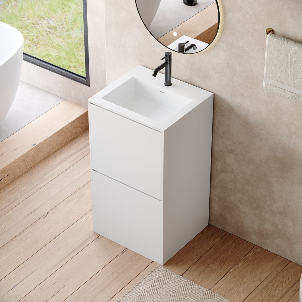 KT-6545 Solid Surface Pedestal Basin with Double-Layer Hidden Drawer Storage
