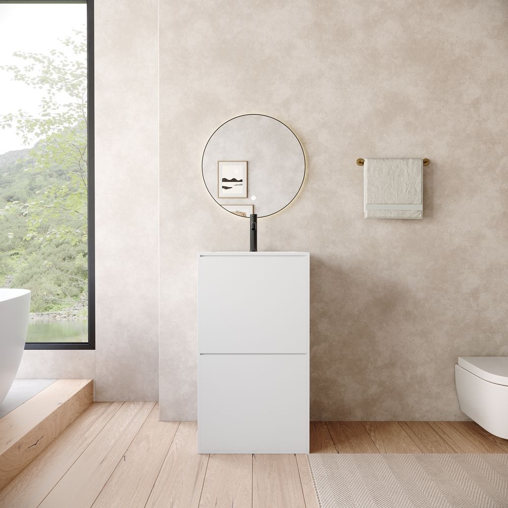 KT-6545 Solid Surface Pedestal Basin with Double-Layer Hidden Drawer Storage