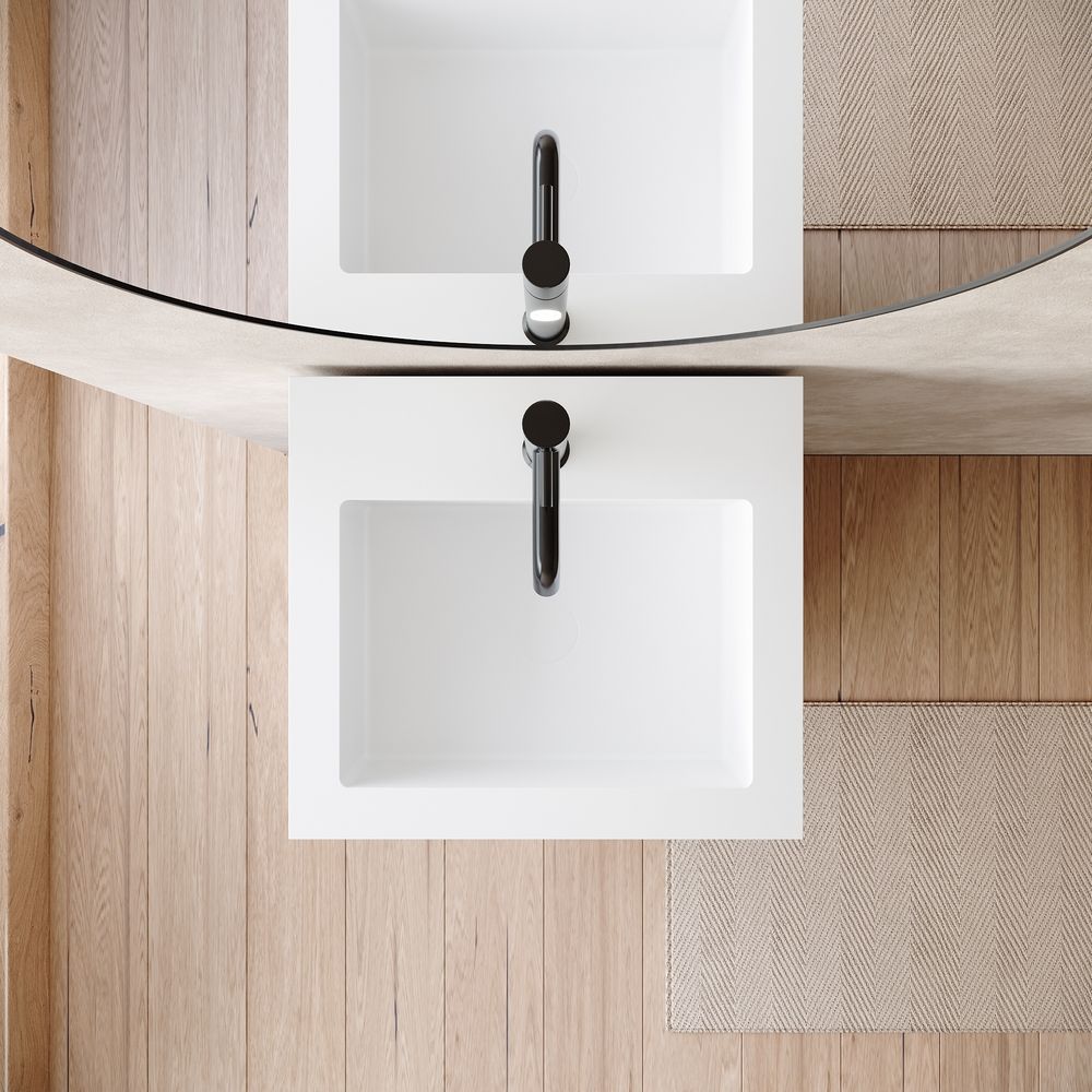 KT-6545 Solid Surface Pedestal Basin with Double-Layer Hidden Drawer Storage