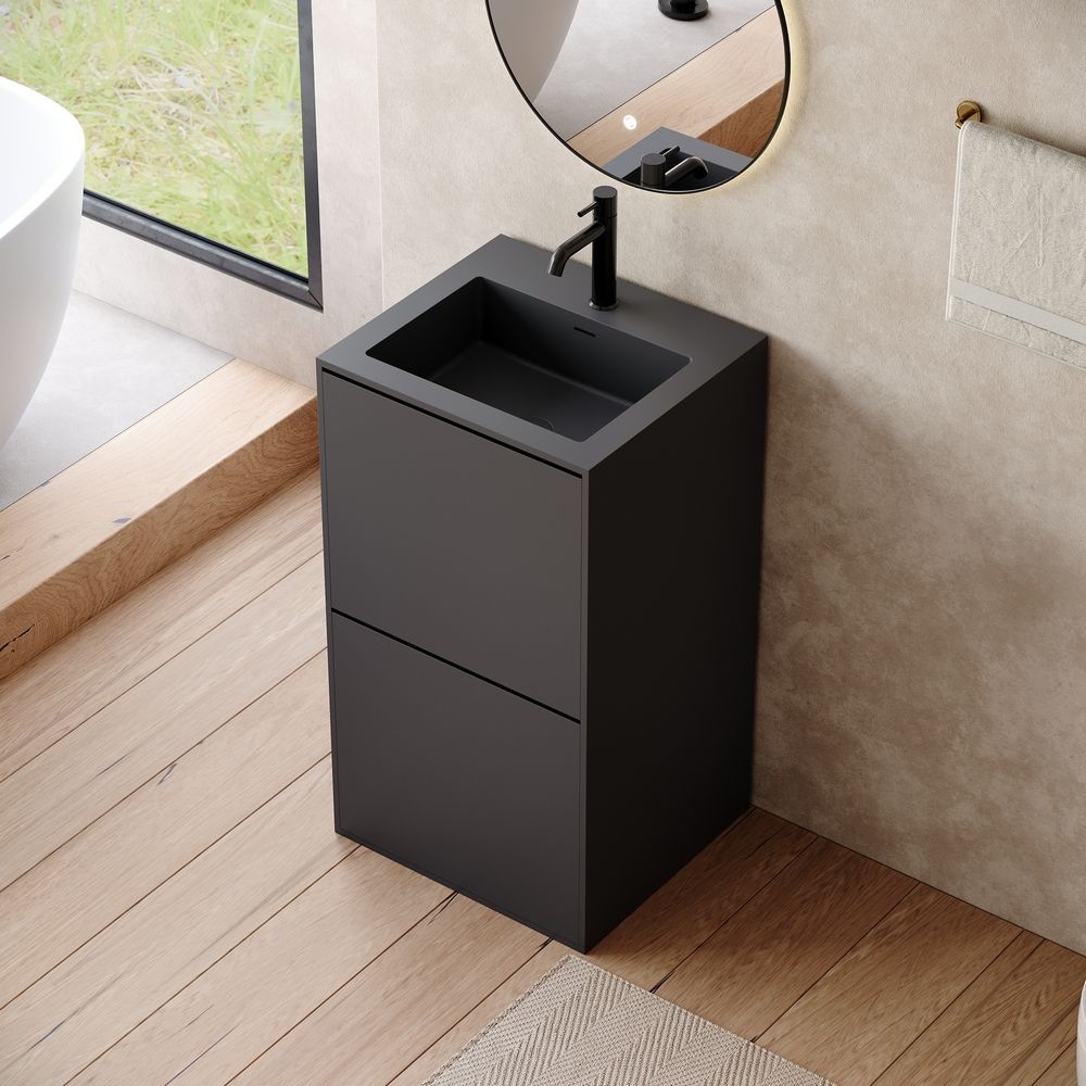 KT-6545 Solid Surface Pedestal Basin with Double-Layer Hidden Drawer Storage
