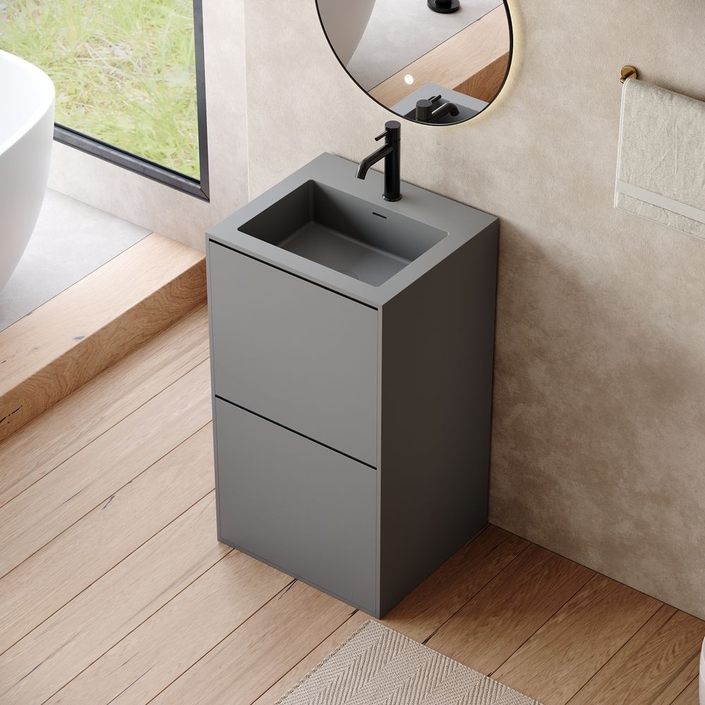 KT-6545 Solid Surface Pedestal Basin with Double-Layer Hidden Drawer Storage