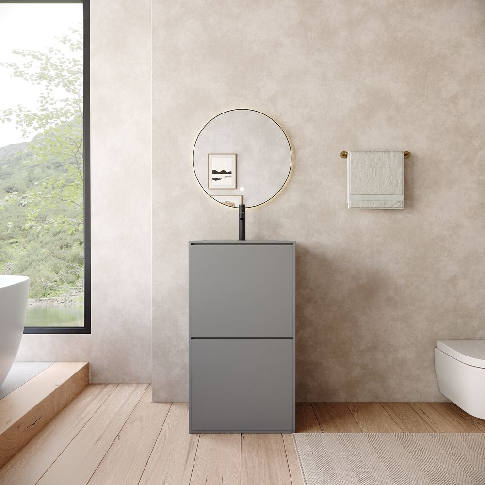 KT-6545 Solid Surface Pedestal Basin with Double-Layer Hidden Drawer Storage