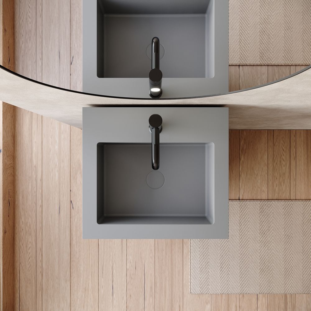 KT-6545 Solid Surface Pedestal Basin with Double-Layer Hidden Drawer Storage