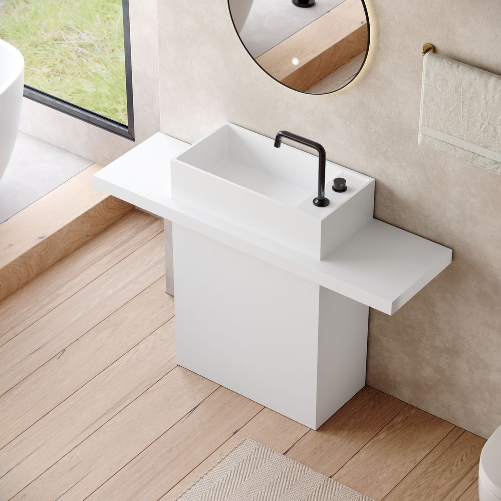 KT-6547 Solid Surface Pedestal Basin with Double-Side Extended Countertop