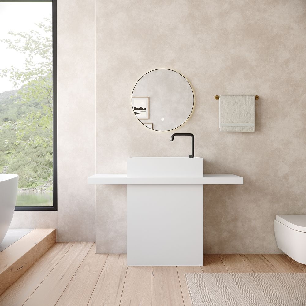 KT-6547 Solid Surface Pedestal Basin with Double-Side Extended Countertop