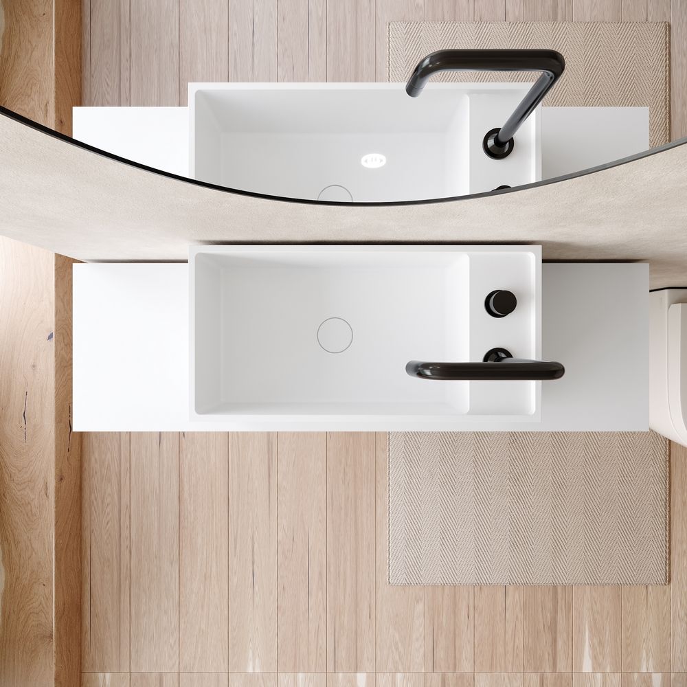 KT-6547 Solid Surface Pedestal Basin with Double-Side Extended Countertop